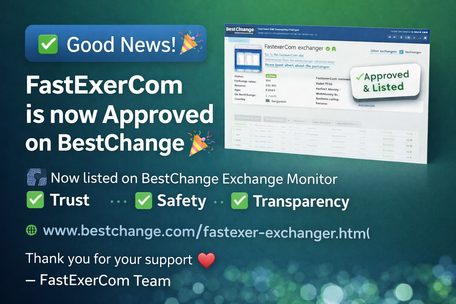 FastExerCom is Now Approved & Listed on BestChange Exchange Monitor